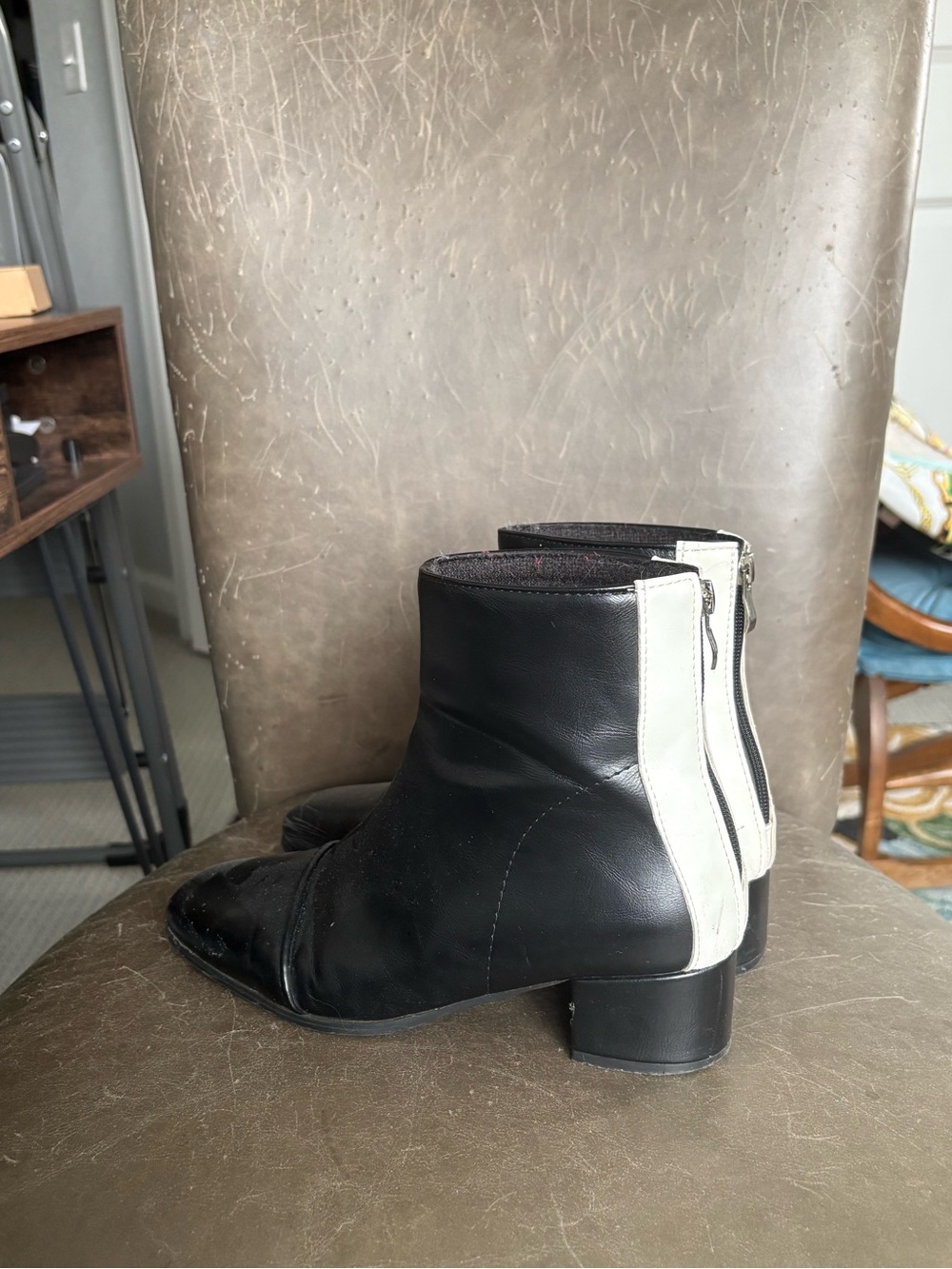 Black  Ankle Boots with White Back Panel - Women